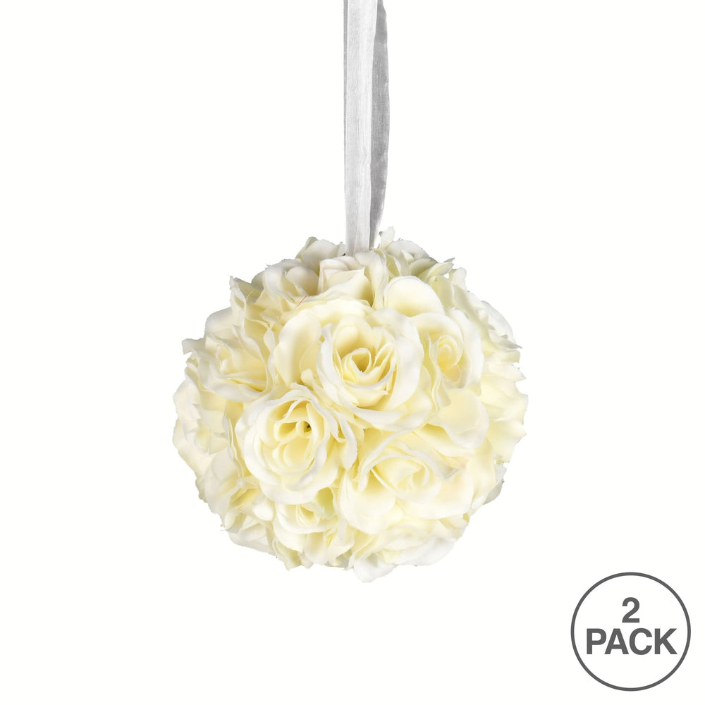 Vickerman 6" Artificial White Rose Ball Pack of 2