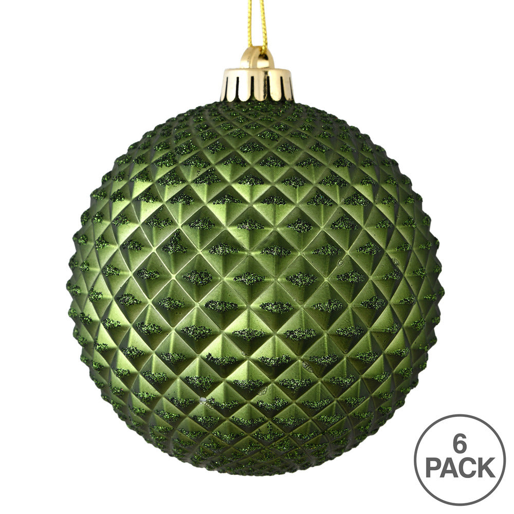 Vickerman 4" Moss Green Durian Glitter Ball Ornament 6 per Bag