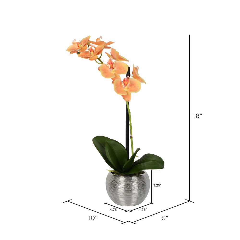 Vickerman 18" Artificial Peach Phalaenopsis In Metal Pot.
