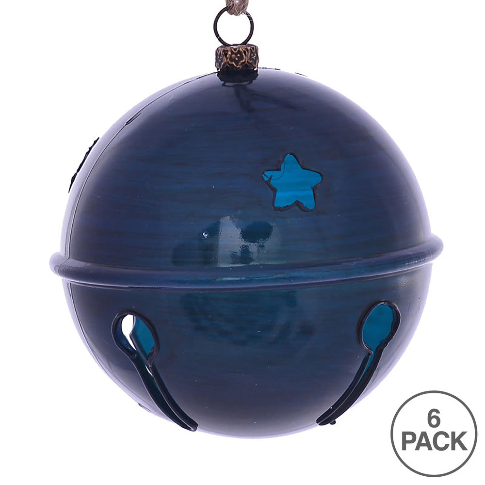 Vickerman 4" Midnight Blue Wood Grain Bell Christmas Ornament 6 per Bag