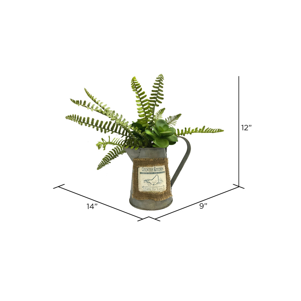 Vickerman 12" Artificial Green Fern in Rustic Tin.