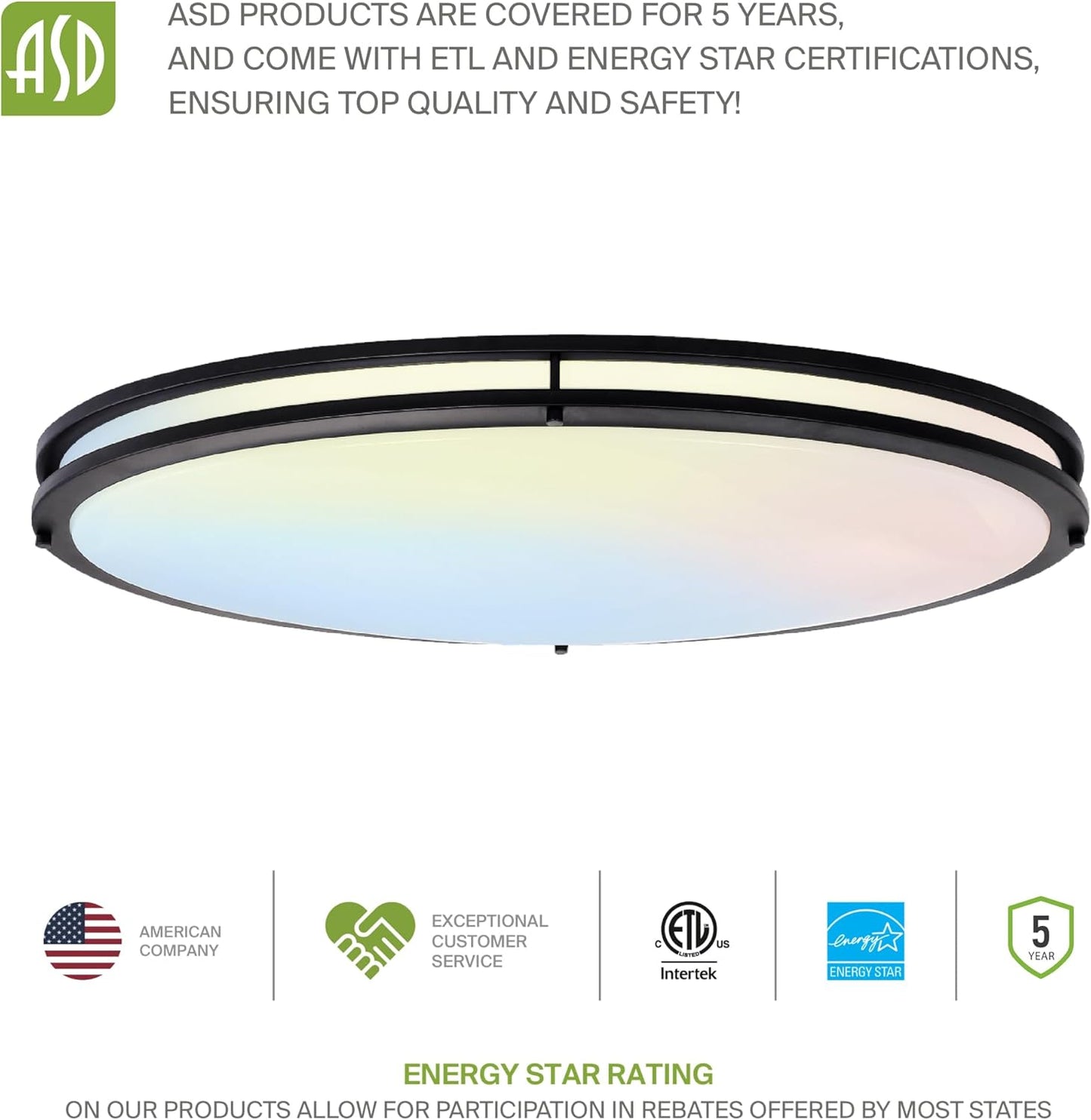 ASD Lighting LED Oval Double Ring Flushmount 32" 45W 120-277V Dimmable CCT Selectable 3000/4000/5000K Black ETL Energy Star
