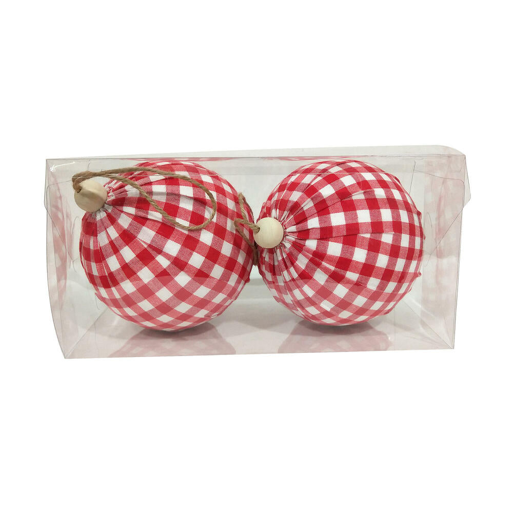 Vickerman 5" Red and White Plaid Cloth Ball Christmas Ornament 2 pieces per box