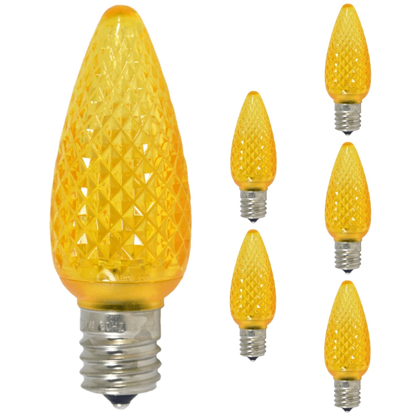 Damar- C9 LED Replacement Christmas Light Bulbs Faceted Transparent Yellow 0.96W E17 Intermediate Base Dimmable 120V Pack of 6- Commercial Grade Shatterproof String Colored Light for Patio Holiday