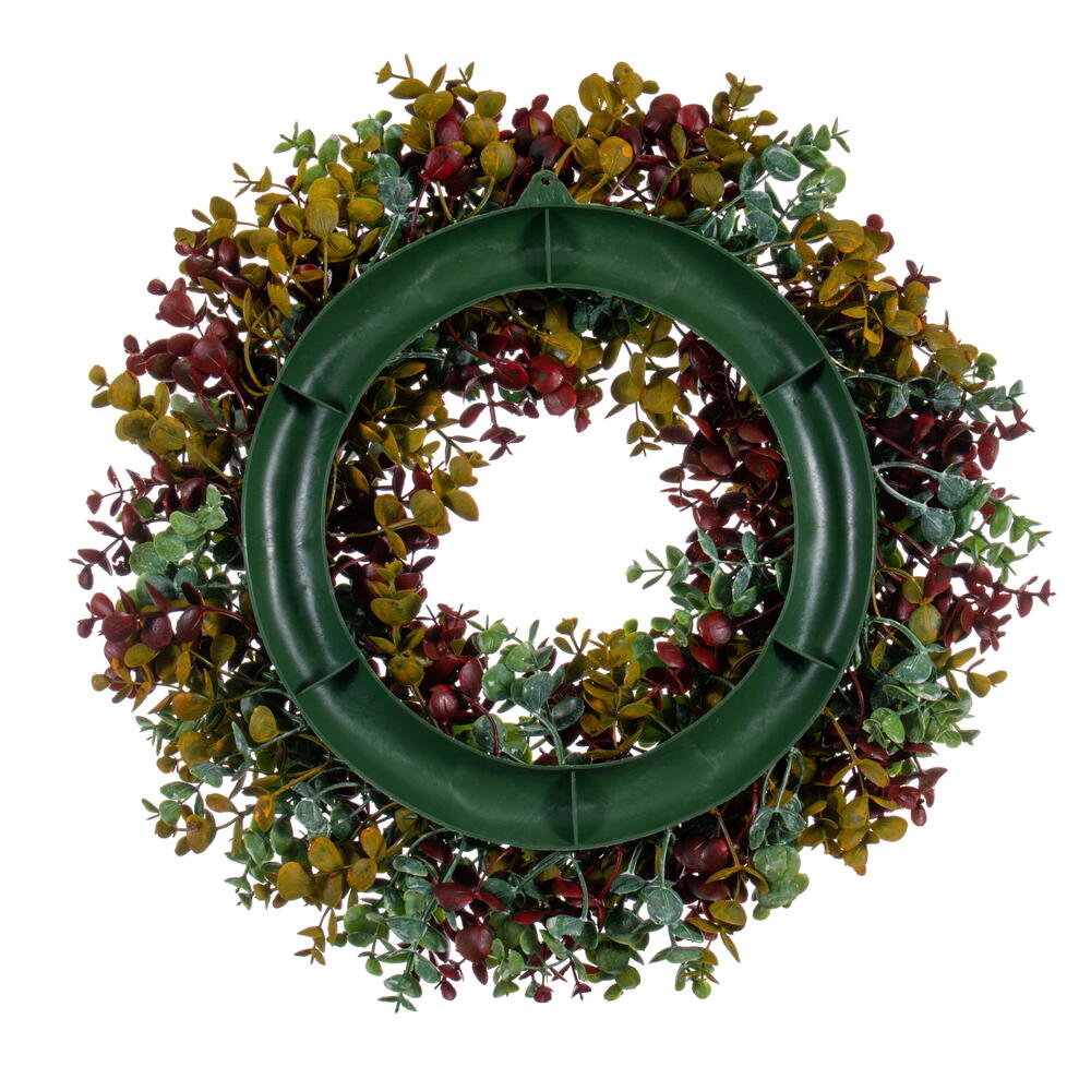 Vickerman 18" Red and Green Spiral Artificial Eucalyptus Wreath