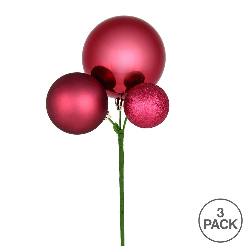 Vickerman 18" Berry Red Ball Ornament Christmas Pick Set of 3