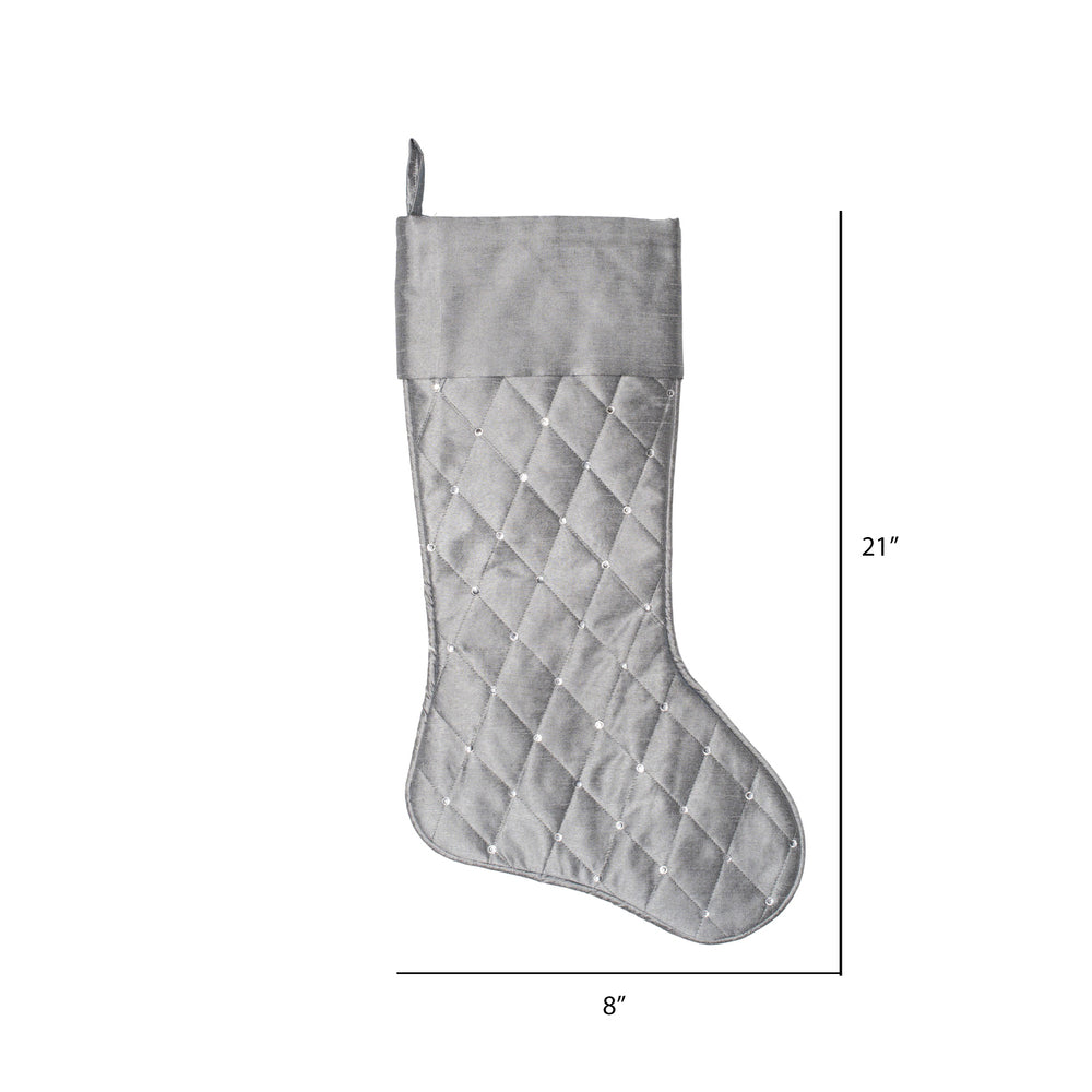 Vickerman 21" Gray Quilt Stitch Jewel Christmas Stocking