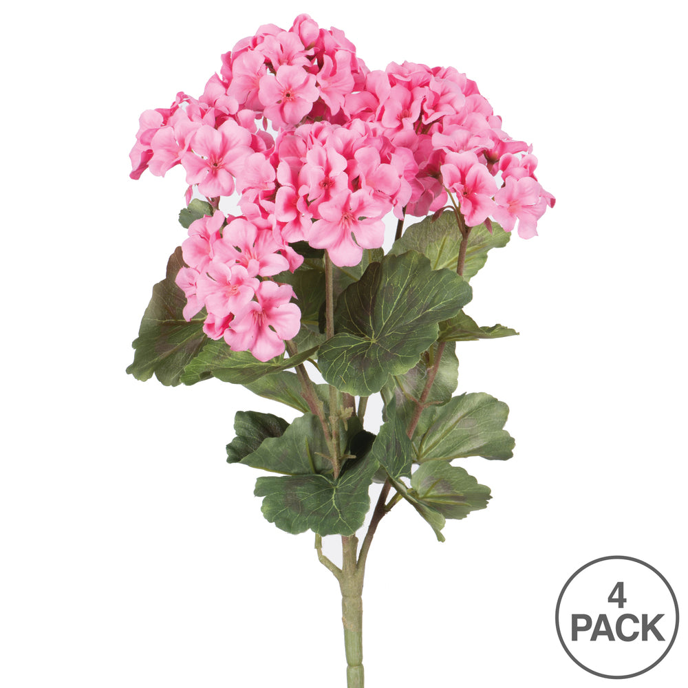 Vickerman 18" Artificial Coral Geranium Bush 4 per Pack.