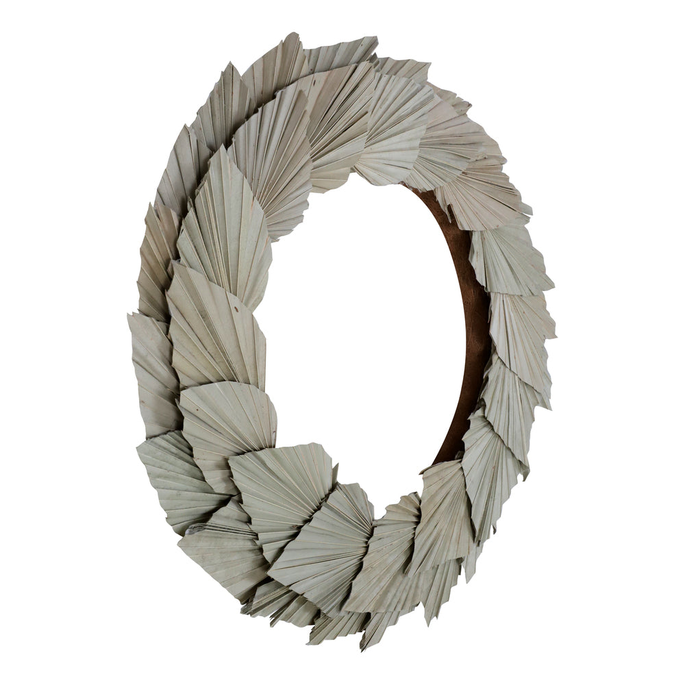 Vickerman Natural Botanicals 24" Natural Palm Spear Wreath. This wreath measures 24 inches in diameter. It features natural palm spear leaves on a coco fiber base. This is a dried and preserved natural product.