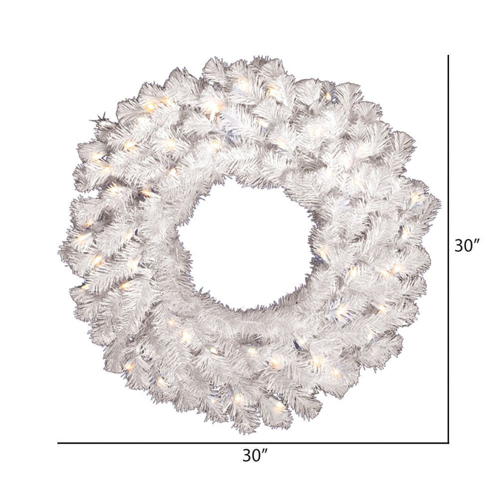 Vickerman 30" Crystal White Spruce Artificial Christmas Wreath Clear Dura-lit Incandescent Mini Lights