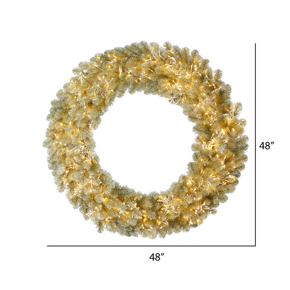 Vickerman 48" Champagne Artificial Christmas Wreath Warm White LED 3MM 8 Function Lights