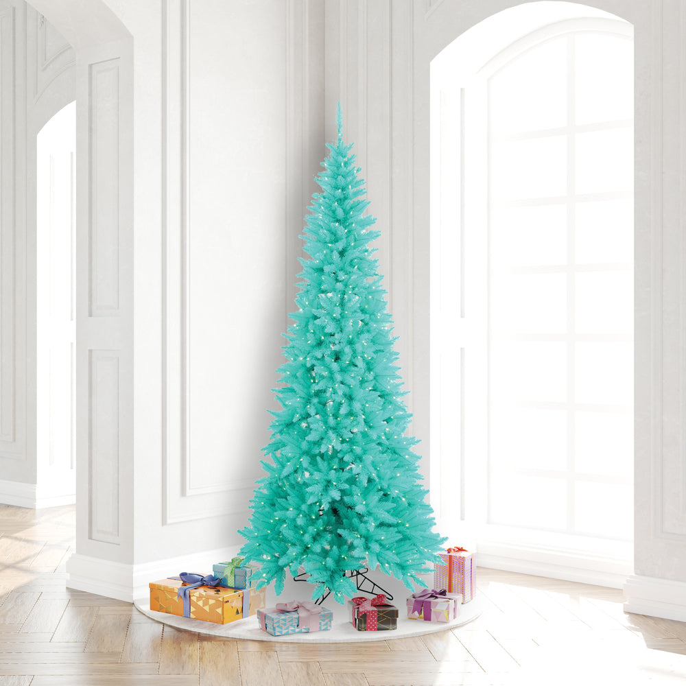 Vickerman 7.5' Aqua Fir Slim Artificial Christmas Tree Aqua Dura-lit LED Lights