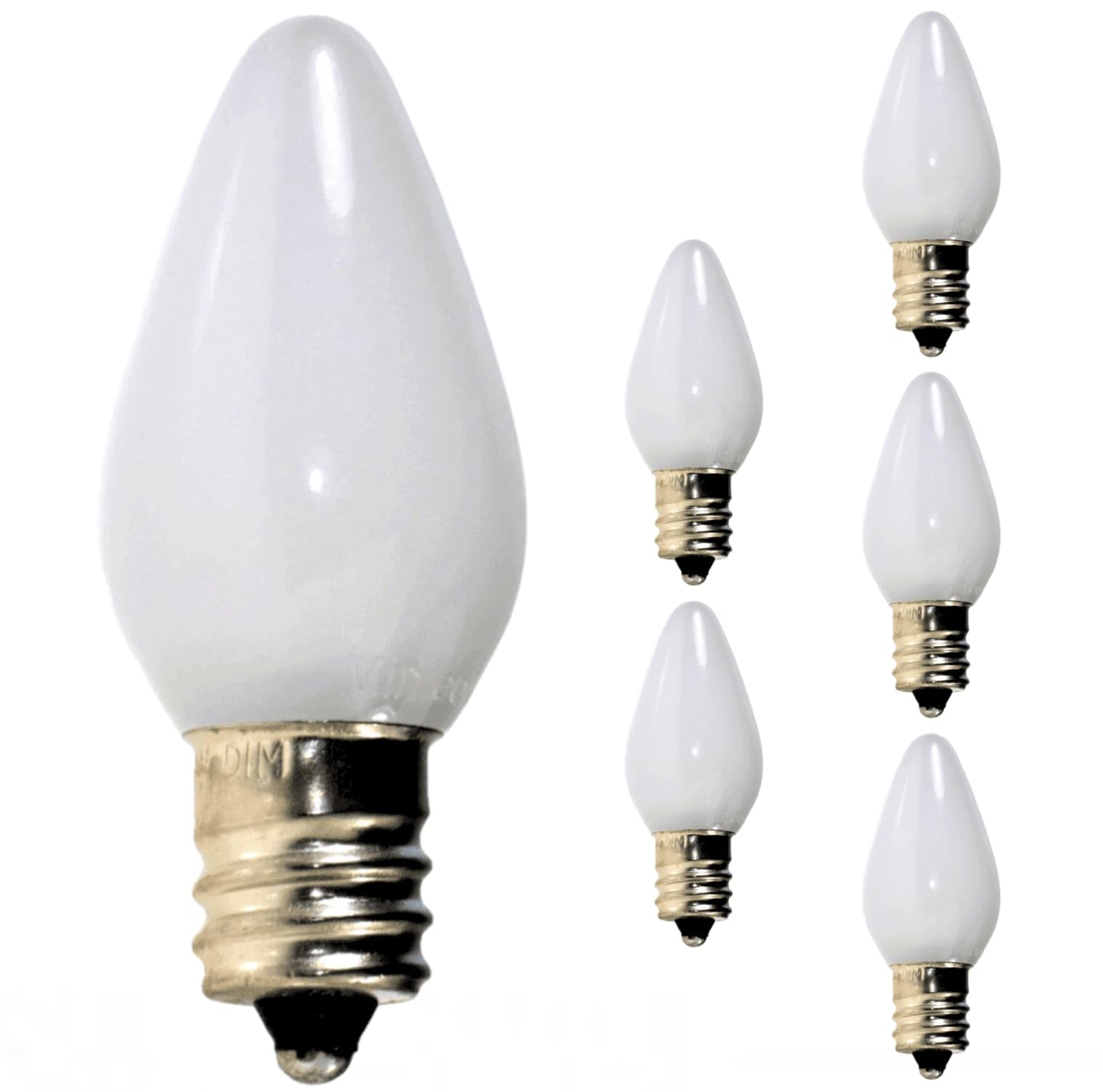 Damar- C7 LED Christmas Night Light Bulb Solid White E12 Candelabra Base 0.96W 2700K Warm White Dimmable 100-130V Pack of 6- Shatterproof Replacement String Lights for Chandelier Window Candle