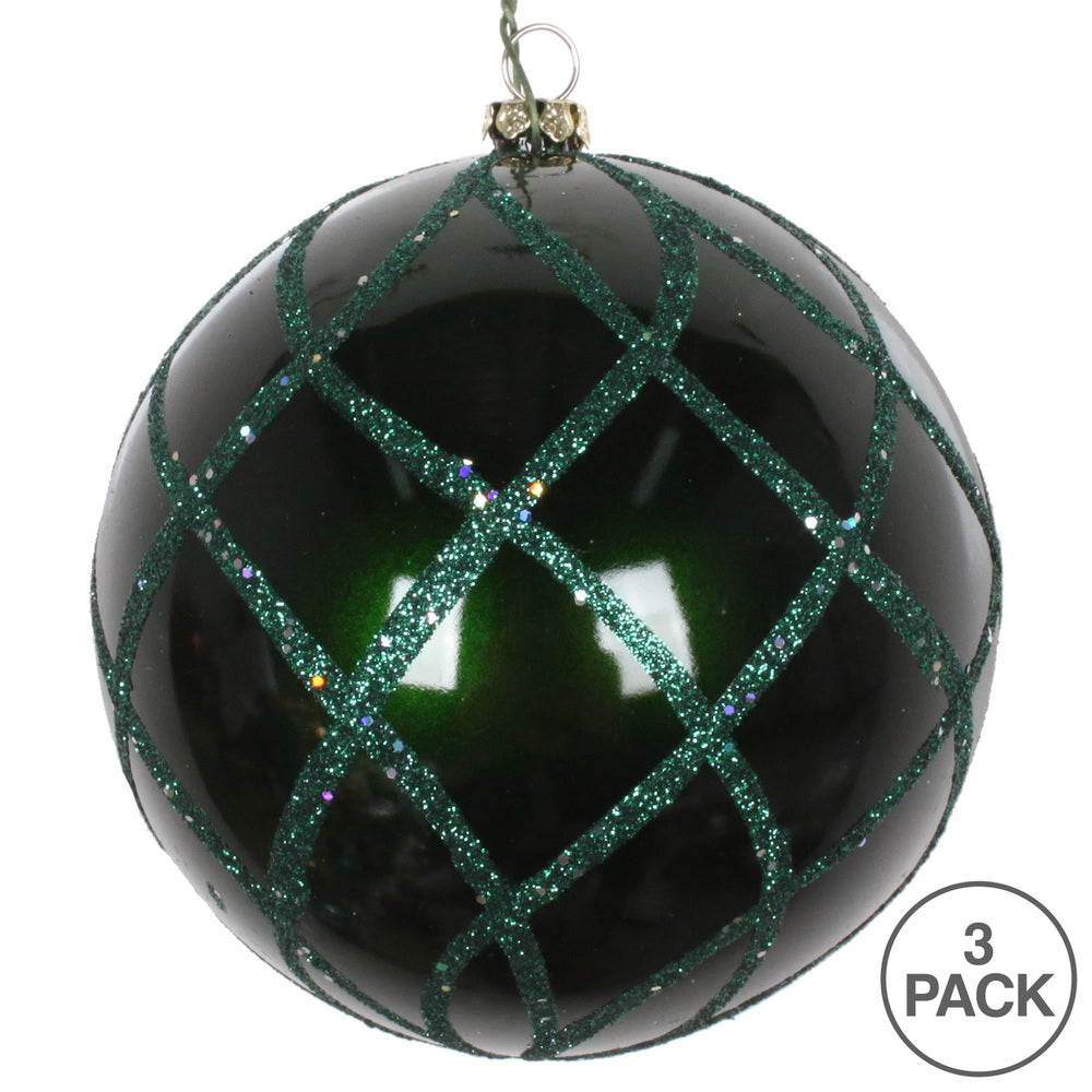 Vickerman 4" Emerald Candy Glitter Net Ball Ornament 3 per Bag