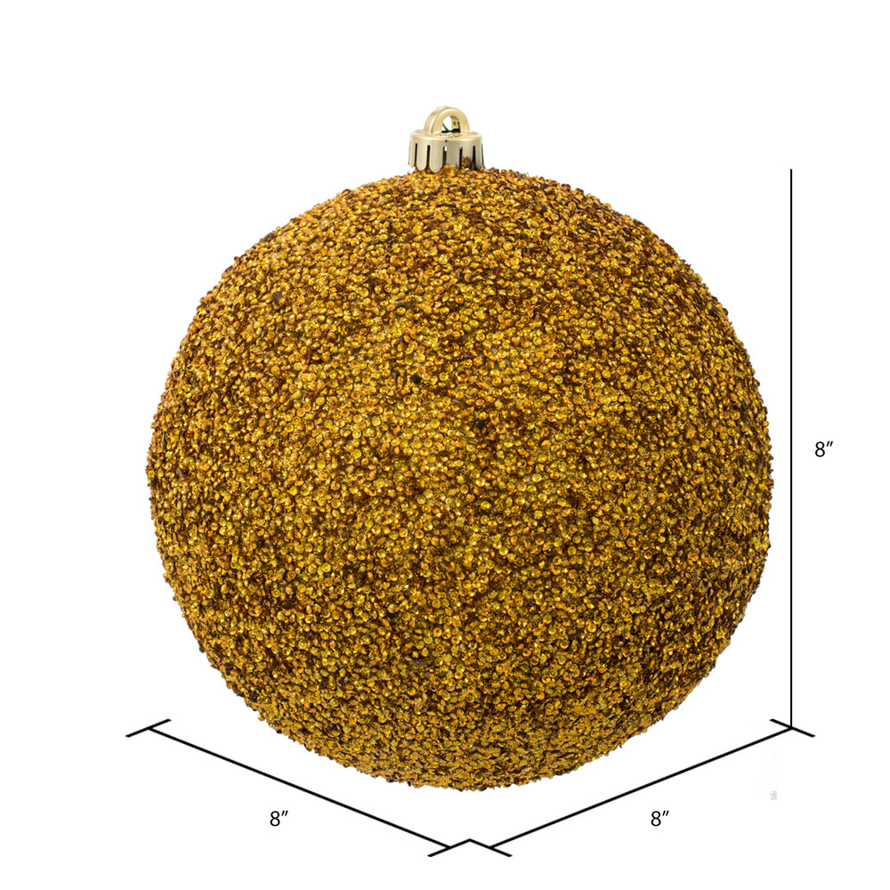 Vickerman 8" Honey Gold Beaded Ball Ornament 2 per Bag