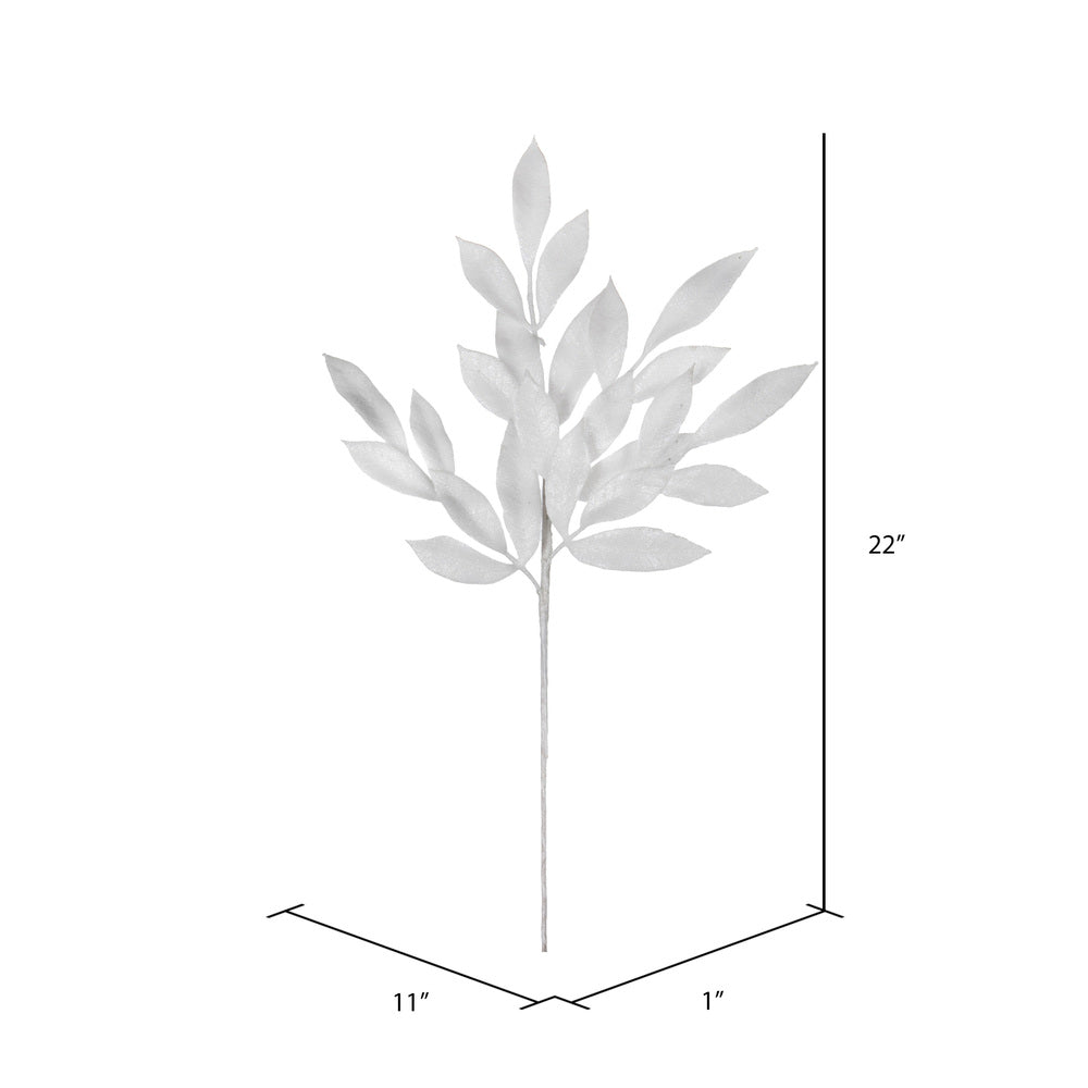 Vickerman 22" White Glitter BayLeaf Artificial Christmas Spray. Includes 12 sprays per pack.