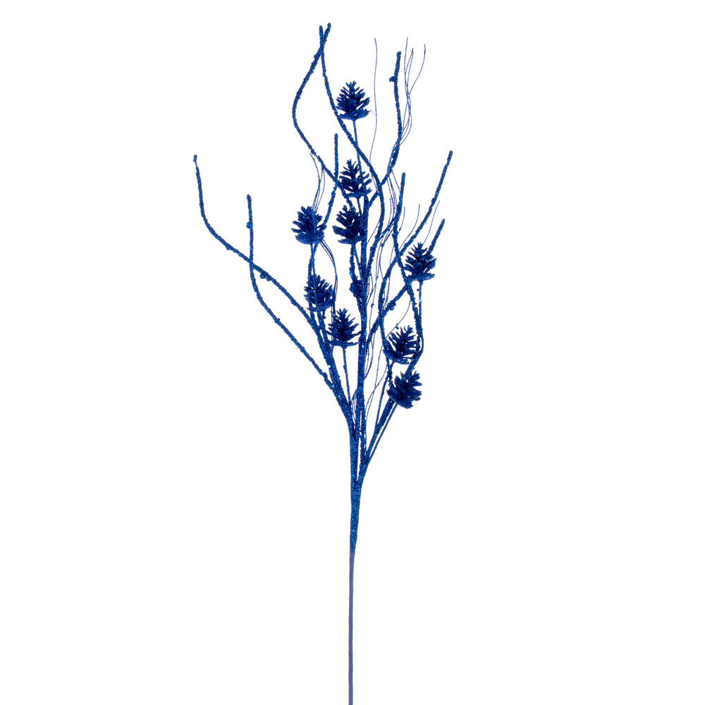 Vickerman 32" Blue Mini Pinecone Twig Glitter Spray 6 per bag.