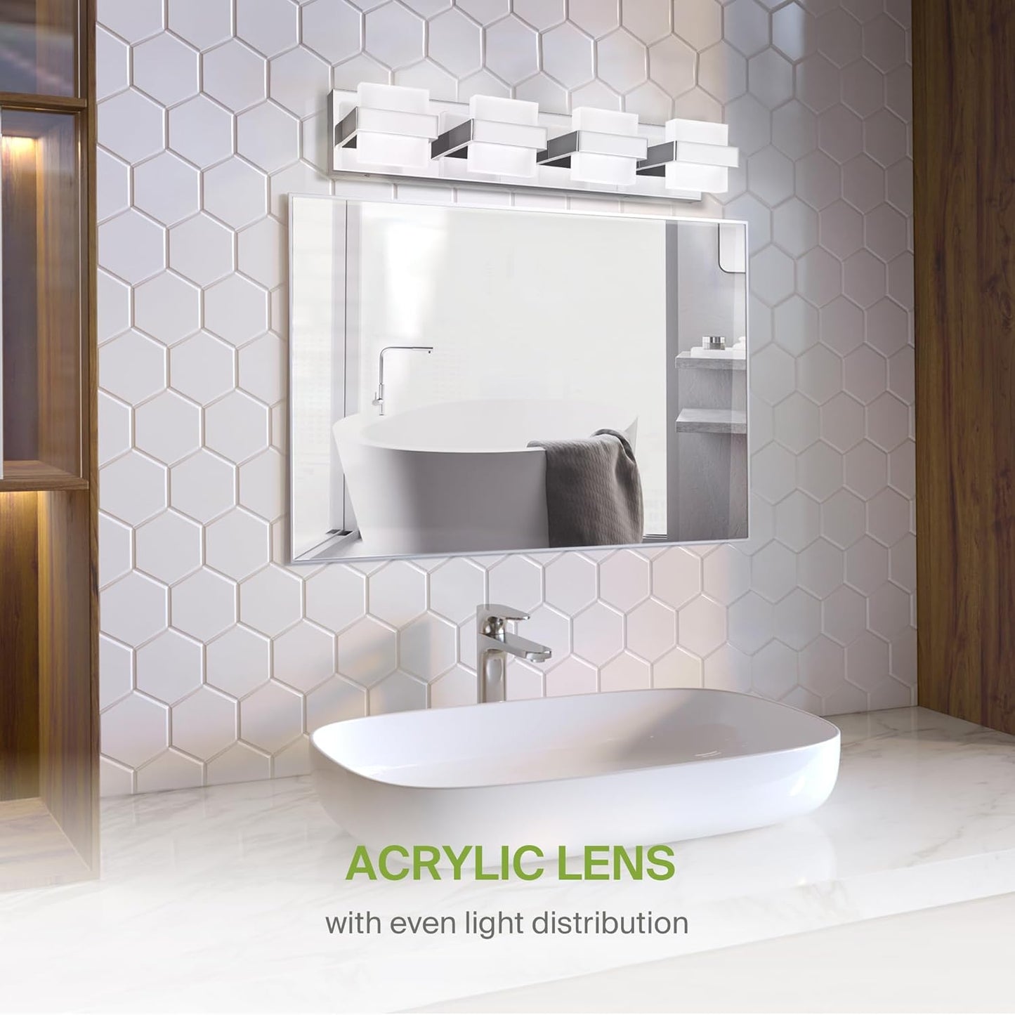 ASD Lighting LED Vanity 4-light 23W 120V CCT Selectable 2700/3000/4000/5000/6000K Dimmable Chrome ETL