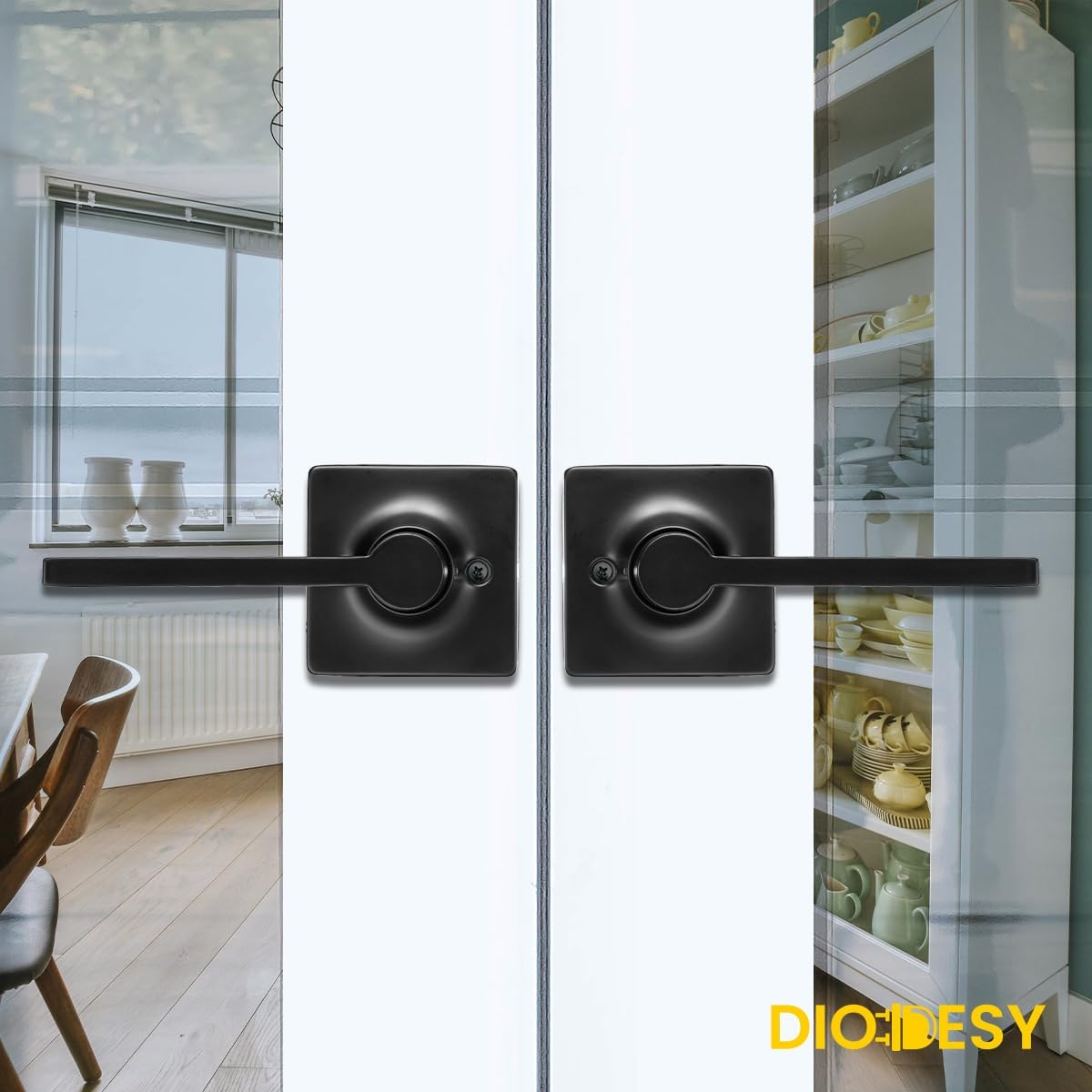 Diodesy Norwood Dummy Door Handle, Single Sided Lever for Closets, French Double Doors, and Pantry, Matte Black Non-Turning Reversible Interior Push/Pull Lever, Square Shape Door Knob