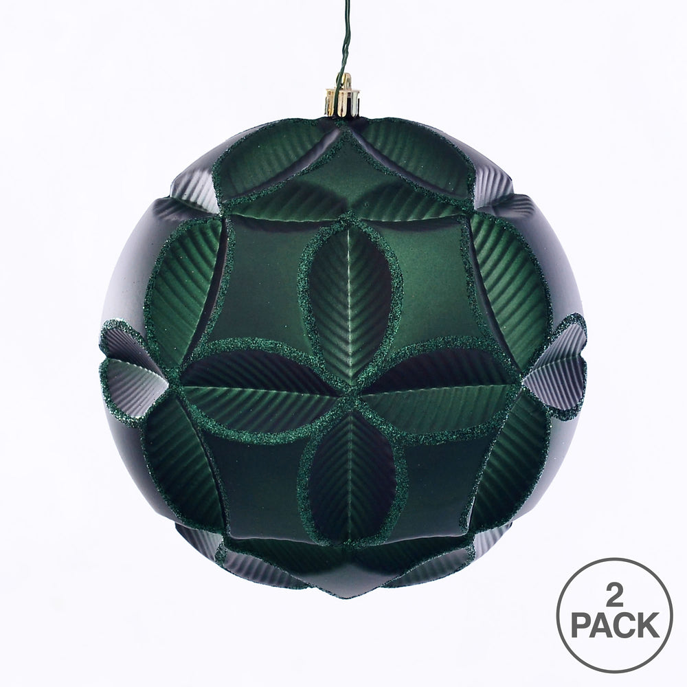 Vickerman 6" Emerald Matte Clover Ball Ornament 2 per Bag
