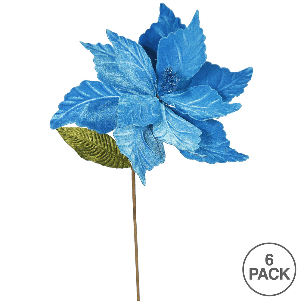 Vickerman 22" Turquoise Poinsettia Artificial Christmas Flower 6 per Bag
