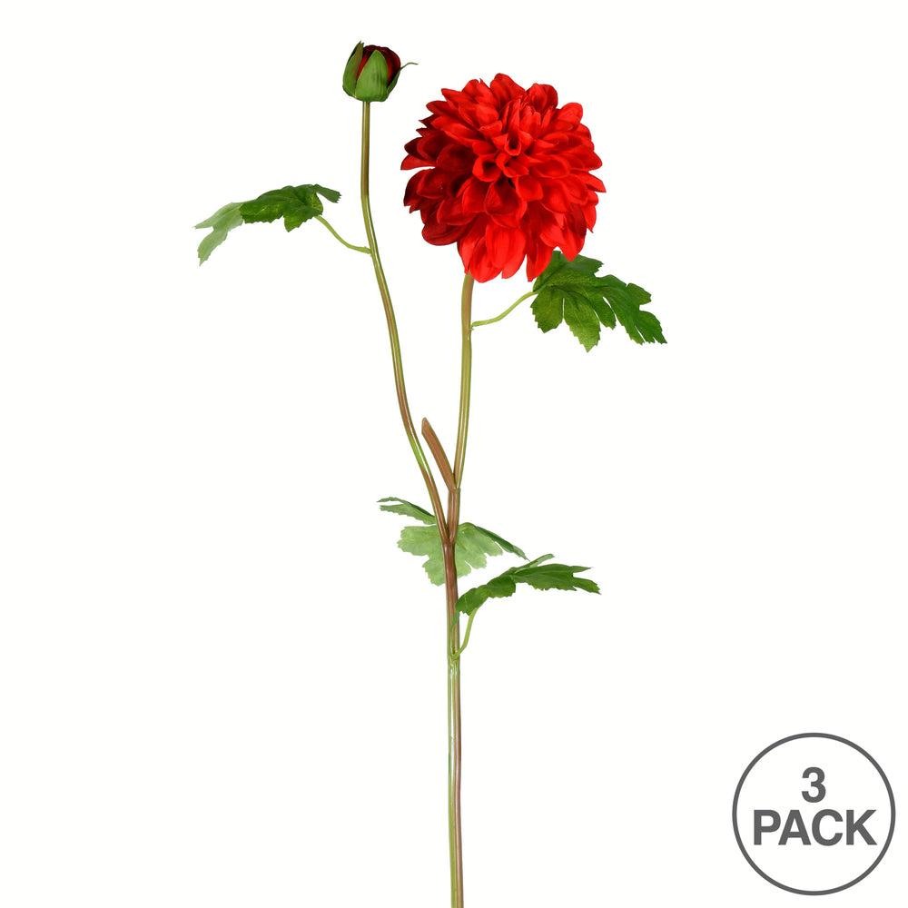 Vickerman 24" Artificial Red Dahlia Stem Set of 3