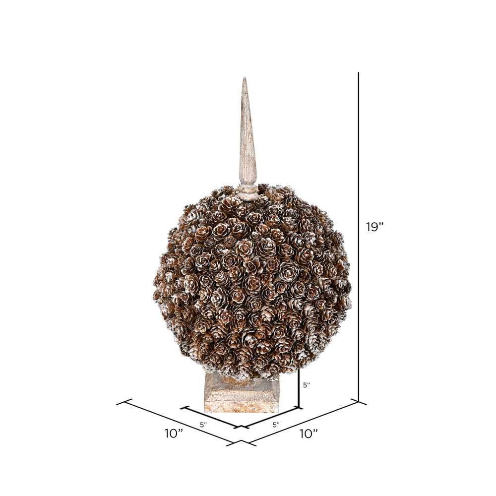 Vickerman 19" Artificial Single Ball Cedar and Pinecone on Finial Stand.