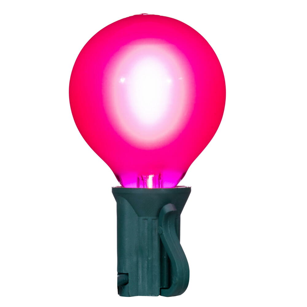 Vickerman 18Lt Pink LED Glass G40-E12 Filament End-Connecting Set with Green 20AWGXTW Wire and 6"x12"x6" Bulb Spacing. 120V-.6W. UL Approved.
