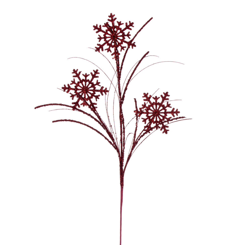 Vickerman 31" Burgundy Snowflake Glitter Spray 6 per bag.