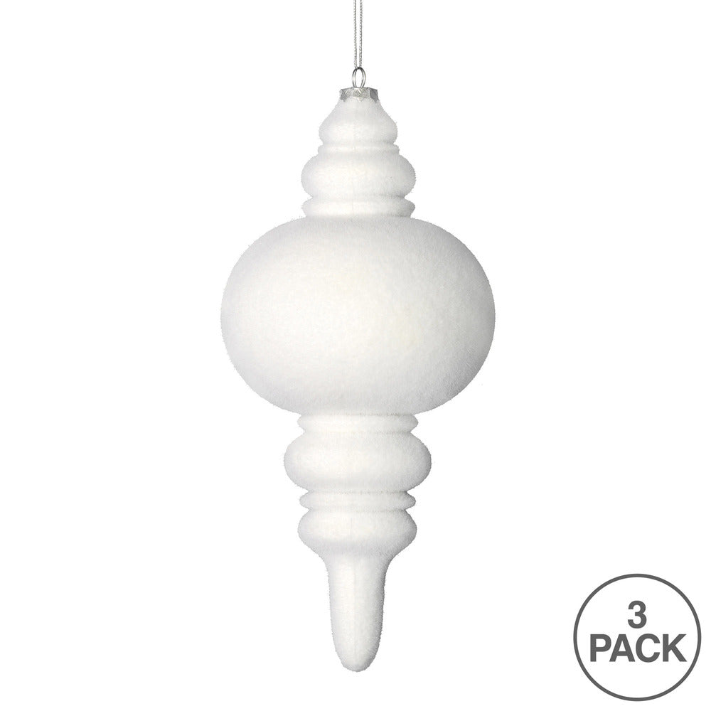 Vickerman 10" White Flocked Finial Ornament Pack of 3