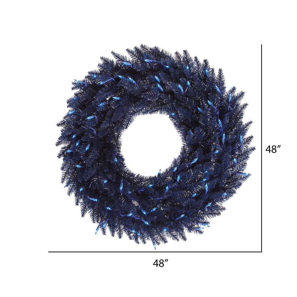 Vickerman 48" Navy Blue Fir Artificial Christmas Wreath Blue Dura-lit Incandescent Mini Lights