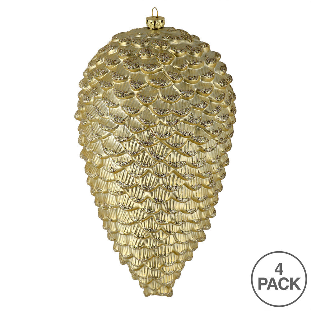 Vickerman 7" Champagne Matte Glitter Pinecone Christmas Ornament 4 per set