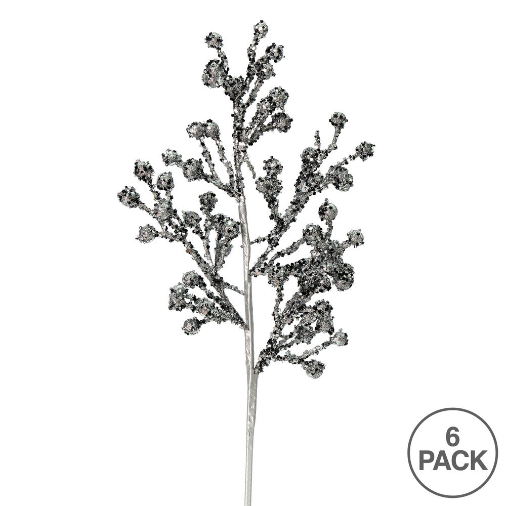 Vickerman 17" Pewter Glitter BerryArtificial Christmas Spray. Includes 6 sprays per pack.