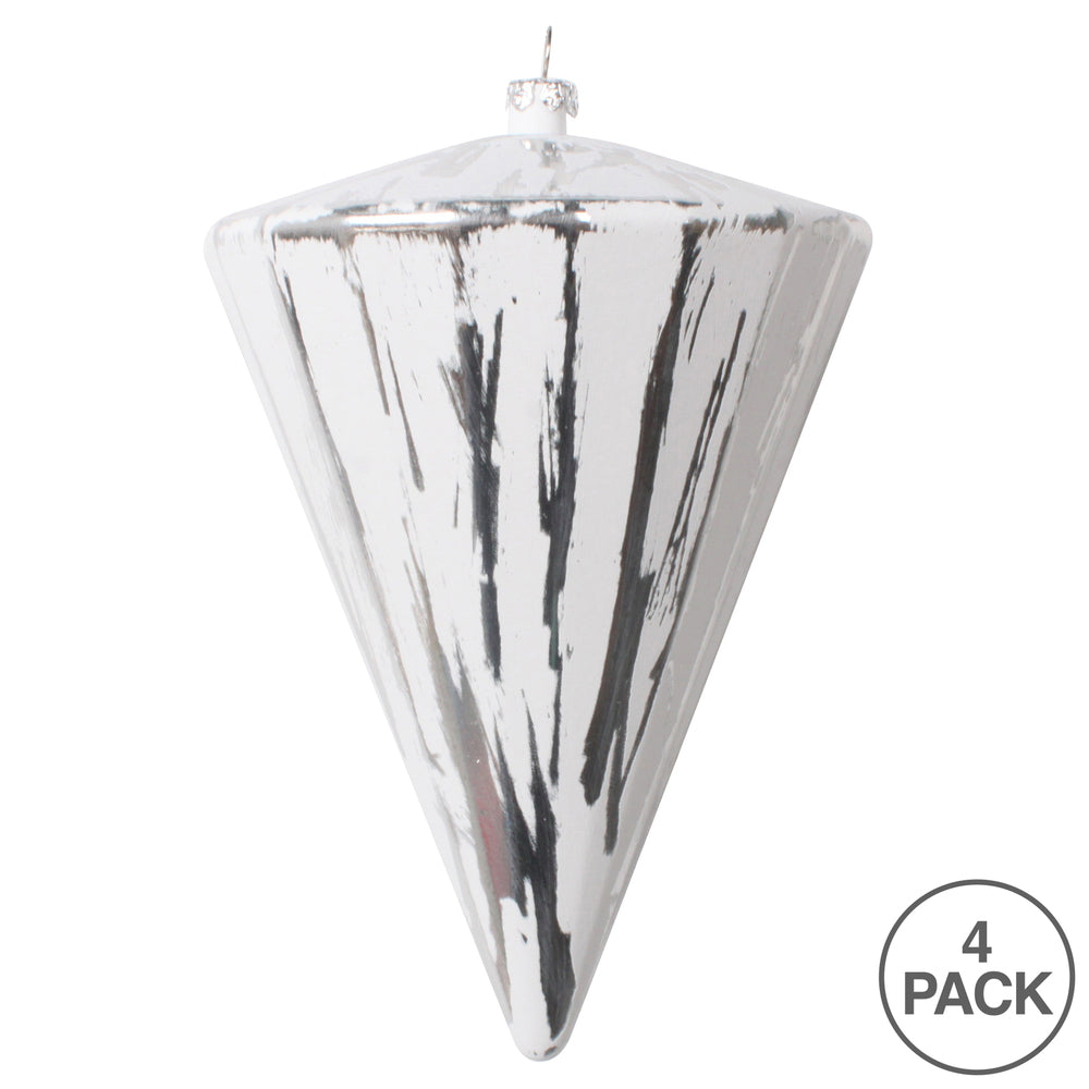 Vickerman 6" Silver Brushed Cone Christmas Ornament Set of 4
