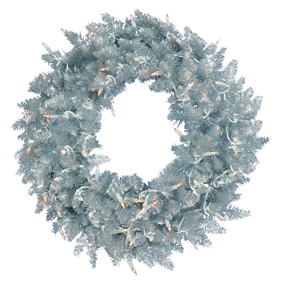 Vickerman 30" Silver Fir Artificial Christmas Wreath Clear Dura-lit Incandescent Mini Lights