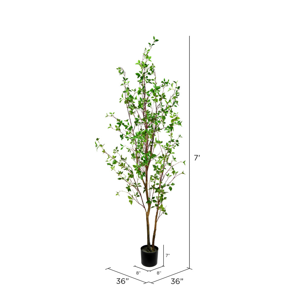 Vickerman 84" Artificial Potted Baby Leaf Tree in Black Planters Pot.
