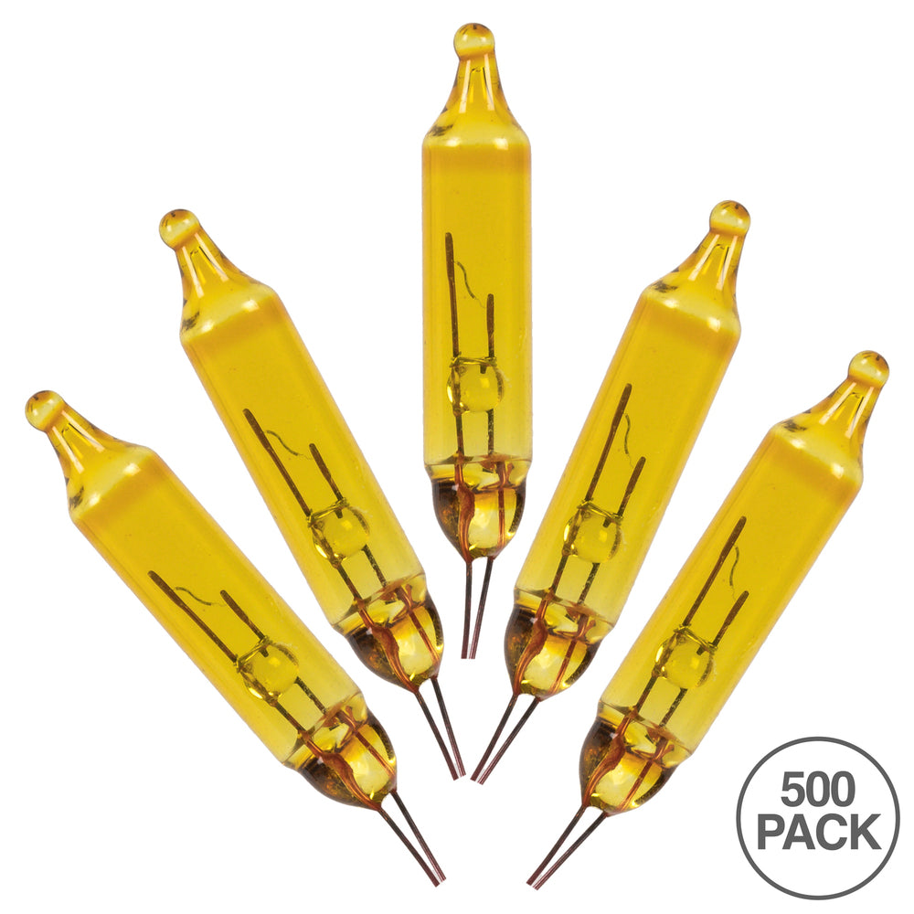 Vickerman Yellow Glass Incandescent Mini Bulb with Pinched Base 3.5 Volt 125mA 500/Bag
