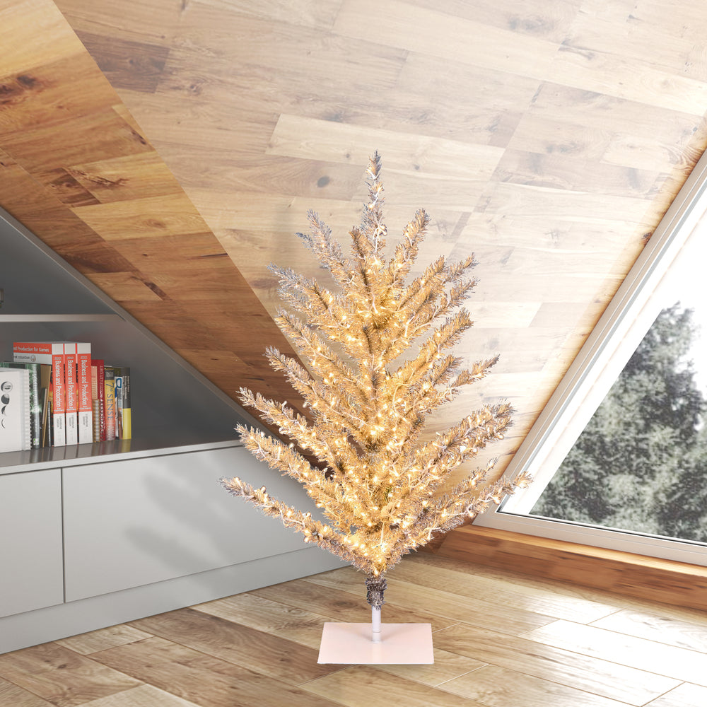 Vickerman 4' x 35" Vintage Aluminum Artificial Tree Warm White Low Voltage LED 3mm Lights.