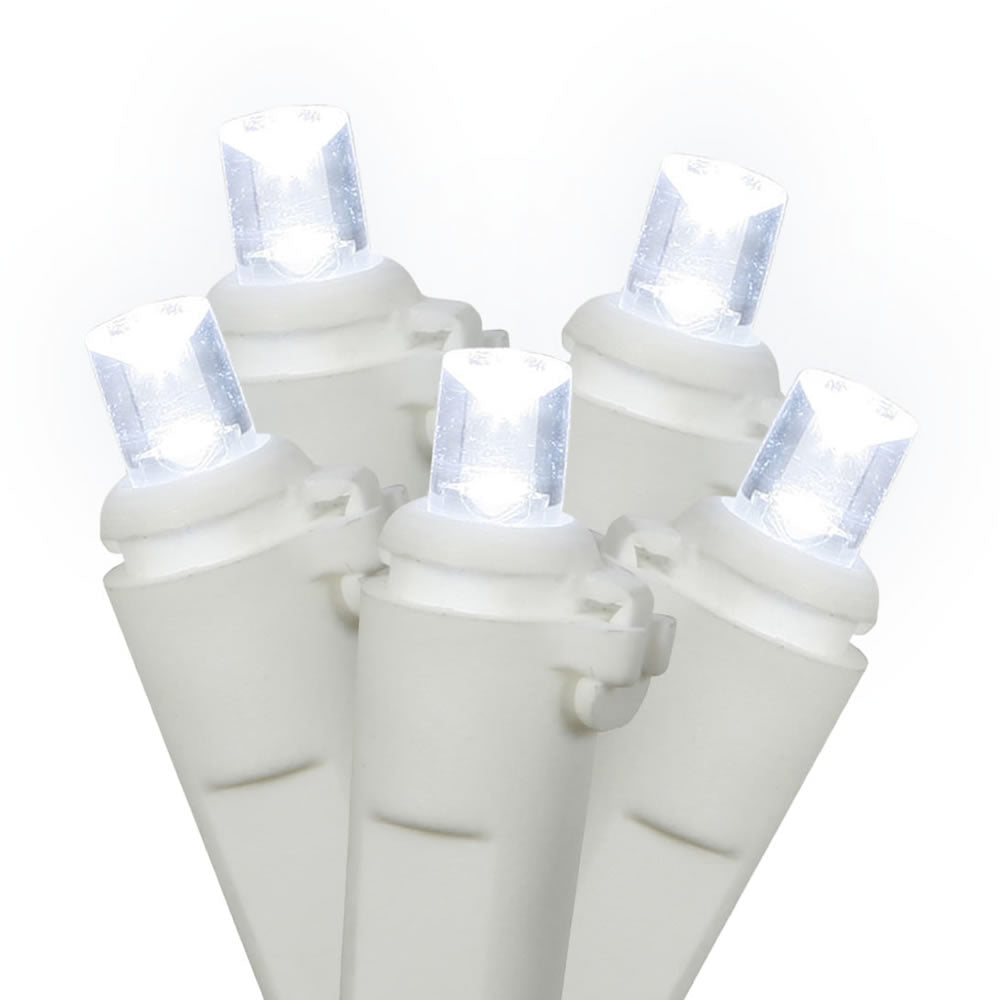 Vickerman 100 Cool White Wide Angle LED Single Mold Light on White Wire 34' Christmas Light Strand