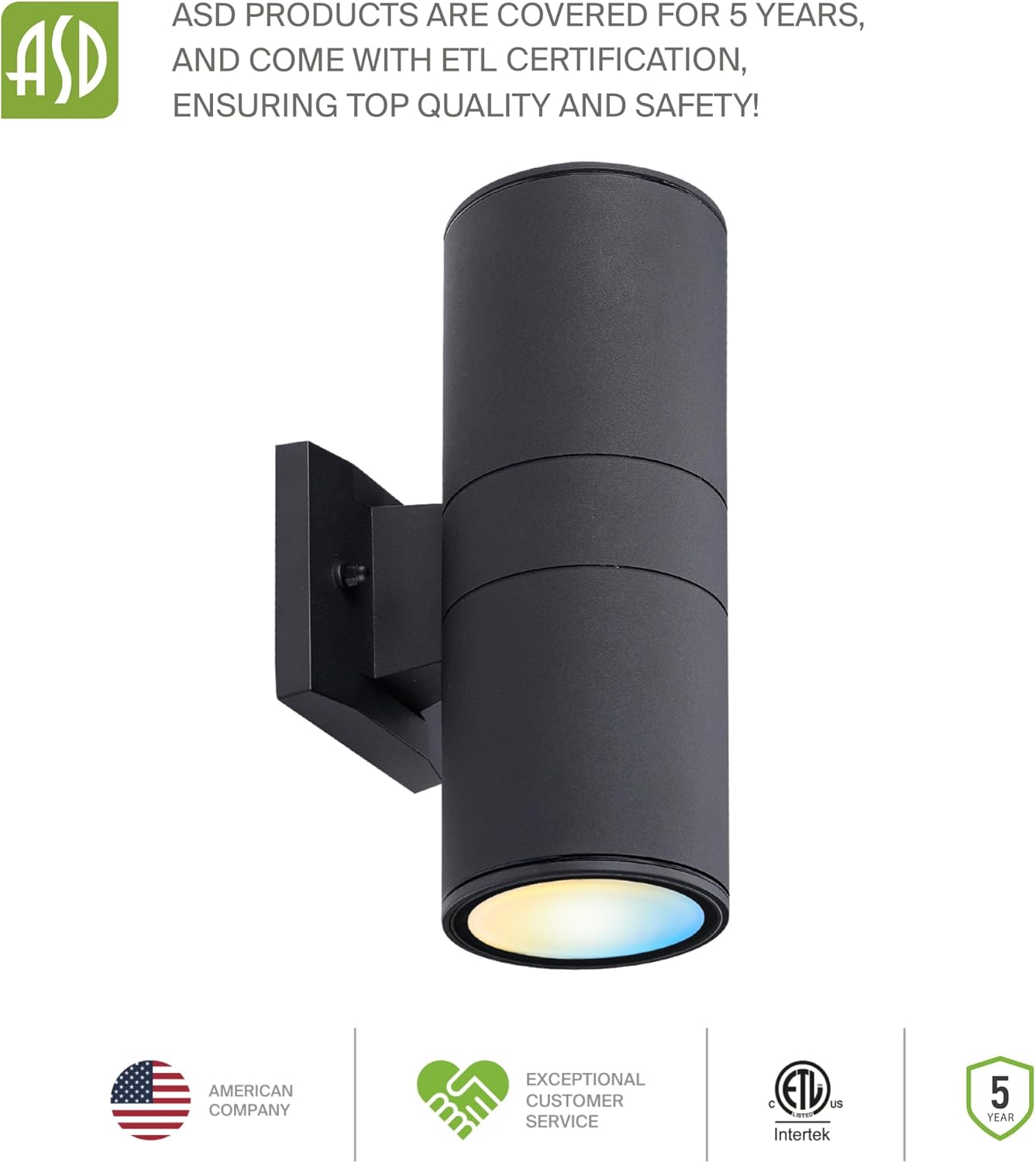 ASD Lighting LED Round Outdoor Wall Cylinder Up and Down 18W CCT Selectable 3000/4000/5000K with Photocell Oil Rubbed Bronze ETL