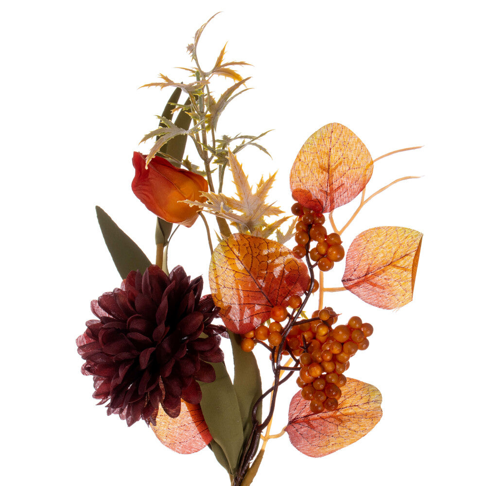 Vickerman 14" Orange and Burgundy Artificial Mixed Mum Chinese Lantern and Berry Wreath Candle Ring.