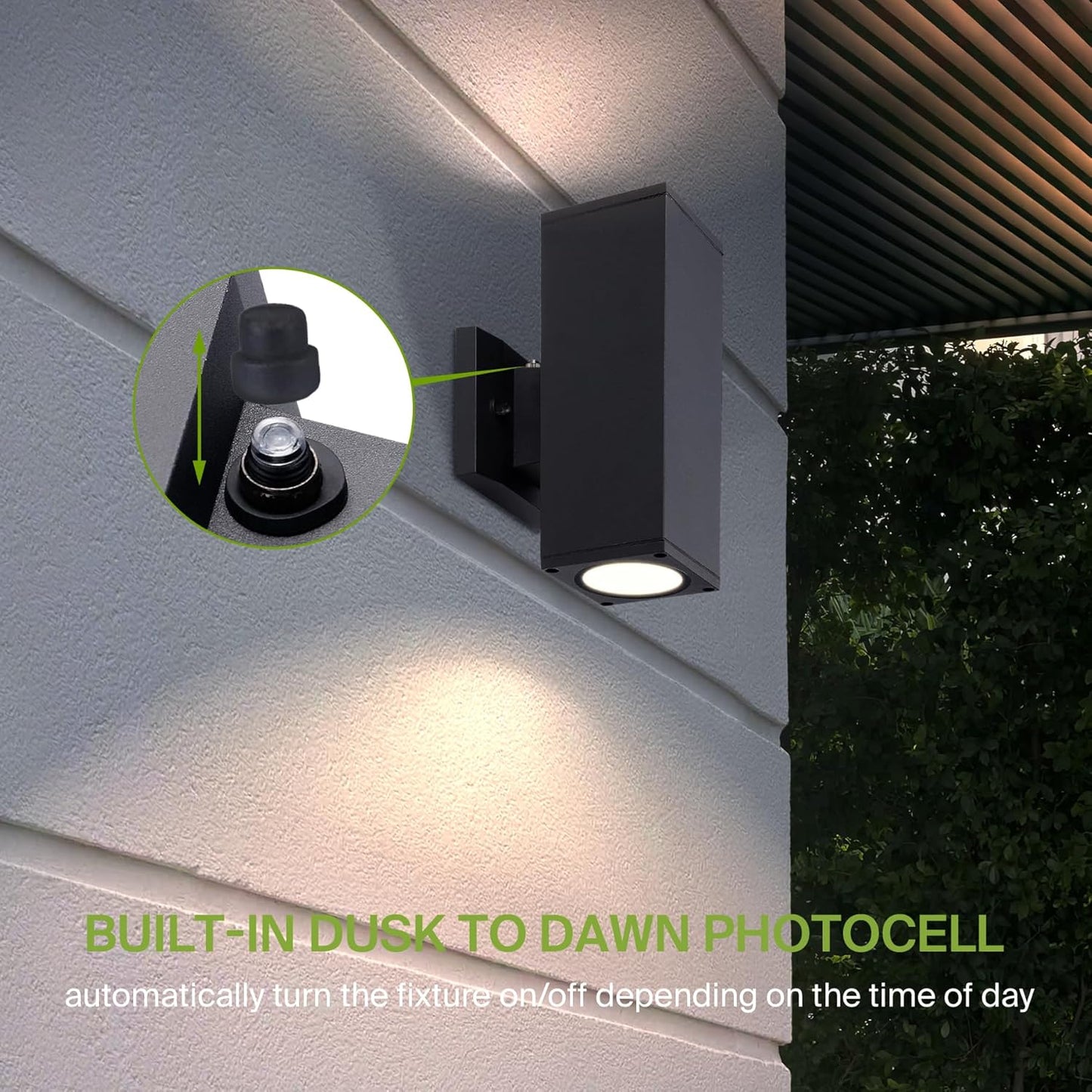 ASD Lighting LED Outdoor Wall Cylinder Square Up and Down 18W 120V 3000/4000/5000K with Photocell Black ETL