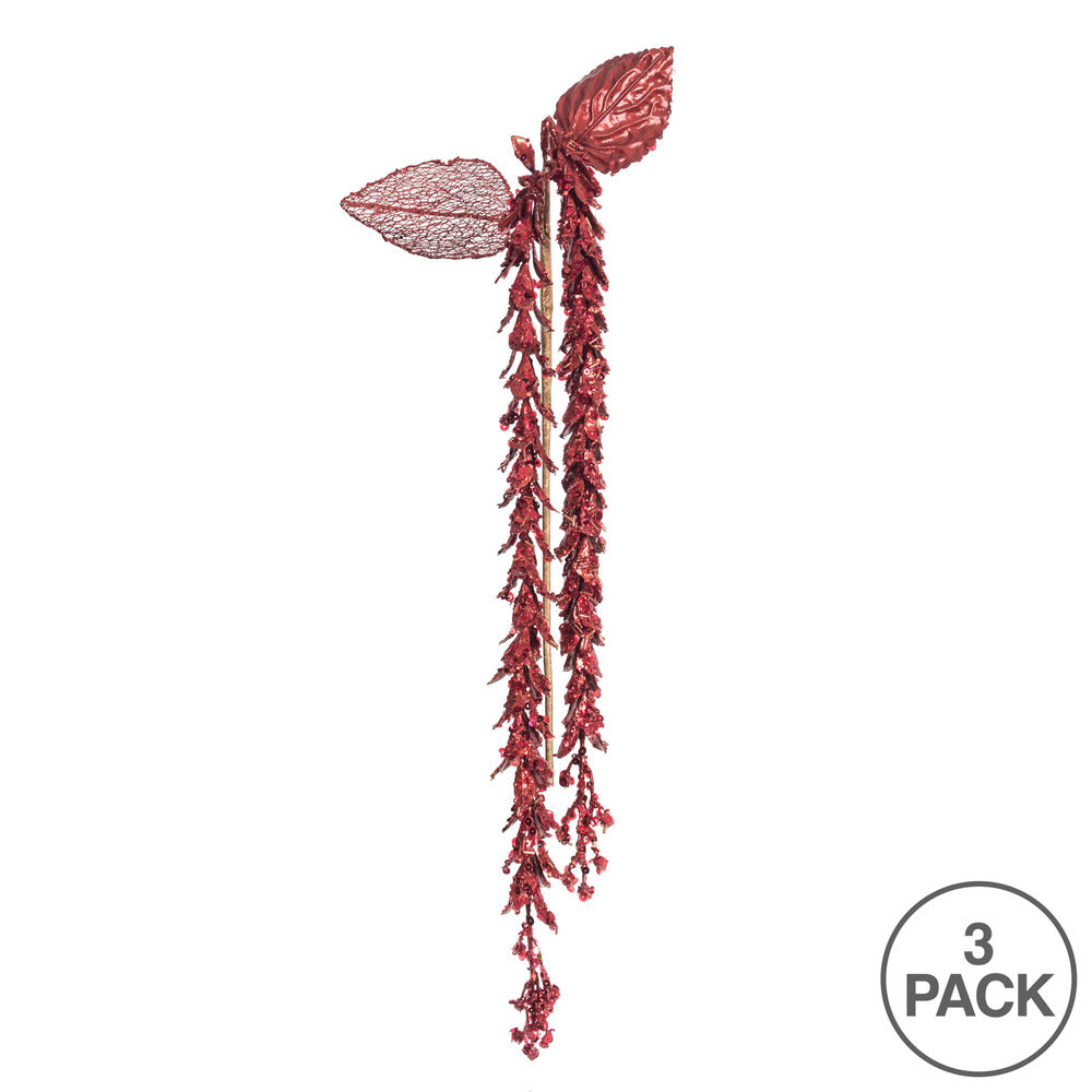 Vickerman 20" Red Pearl Hanging Lupin Artificial Christmas Spray. Includes 3 sprays per pack.