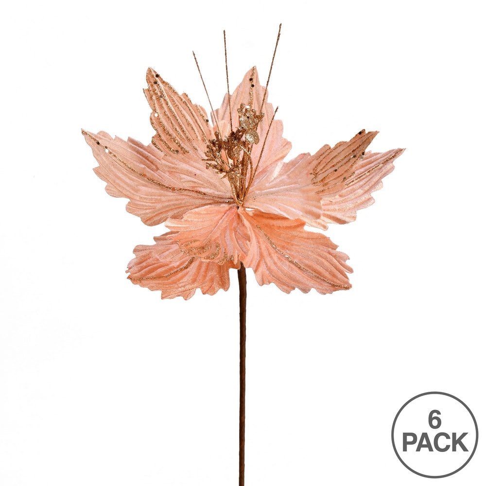 Vickerman 12" x 16" Rose Gold Poinsettia Artificial Christmas Spray. Includes 6 sprays per pack.