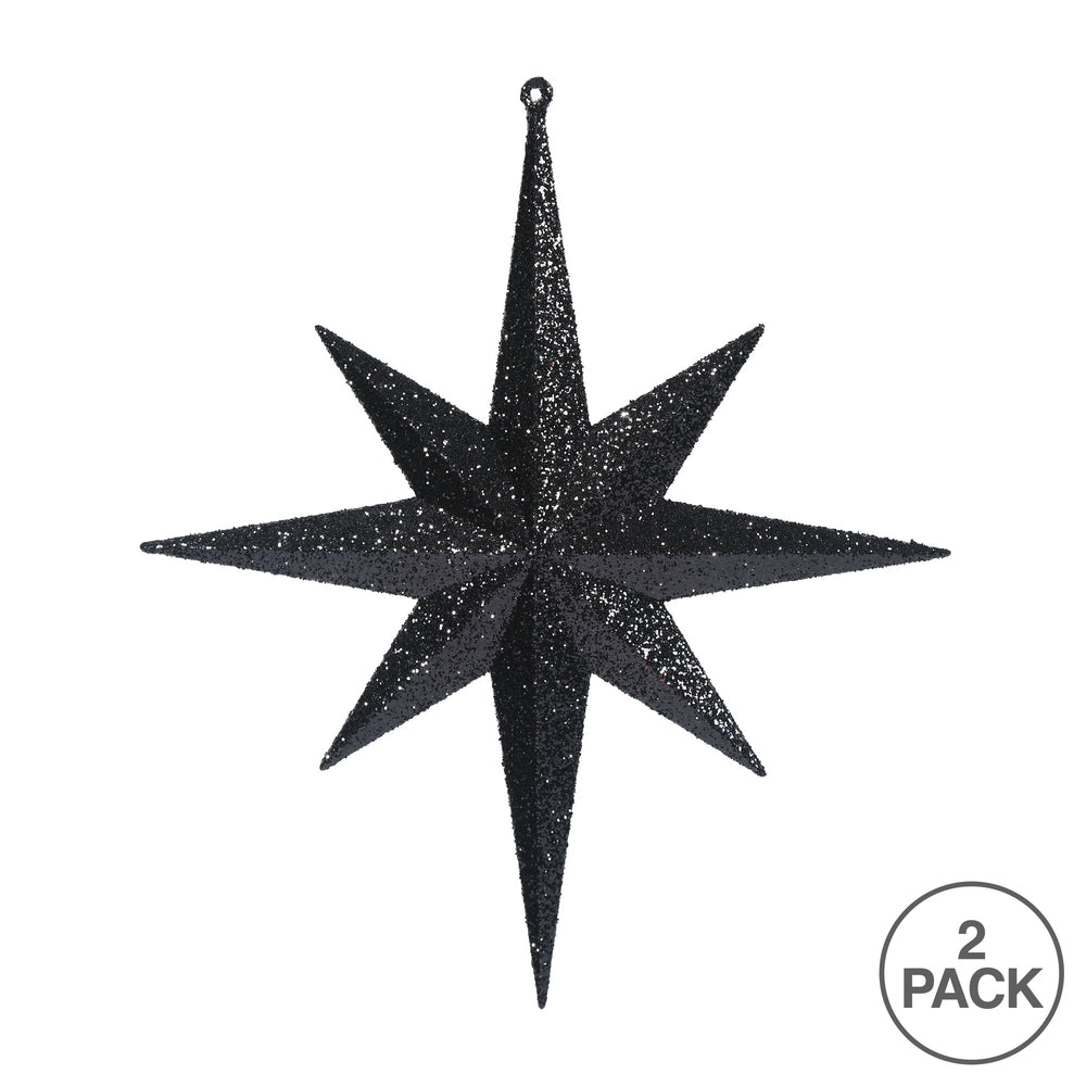 Vickerman 12" Black Iridescent Glitter Bethlehem Star Christmas Ornament 2 per Box