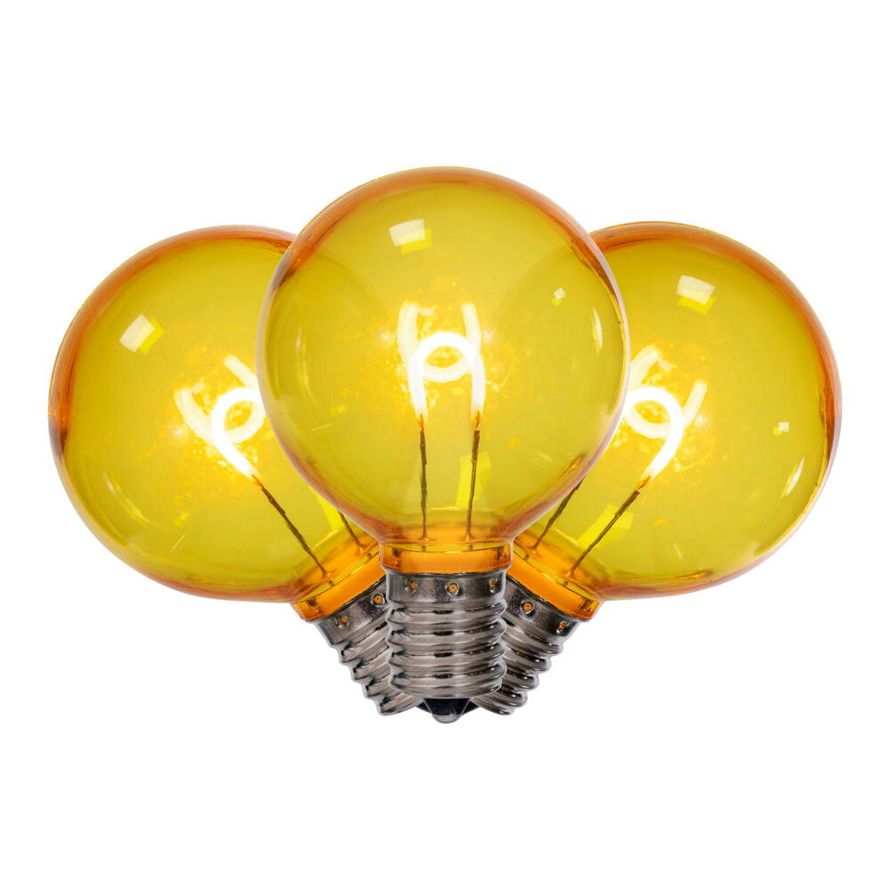 Vickerman G50 Transparent U-Shaped Filament Yellow Bulb, E17 Base, .6 Watts, 25 Pcs Assorted/Bag. Colors included are Blue, Red, Green, Purple and Amber.