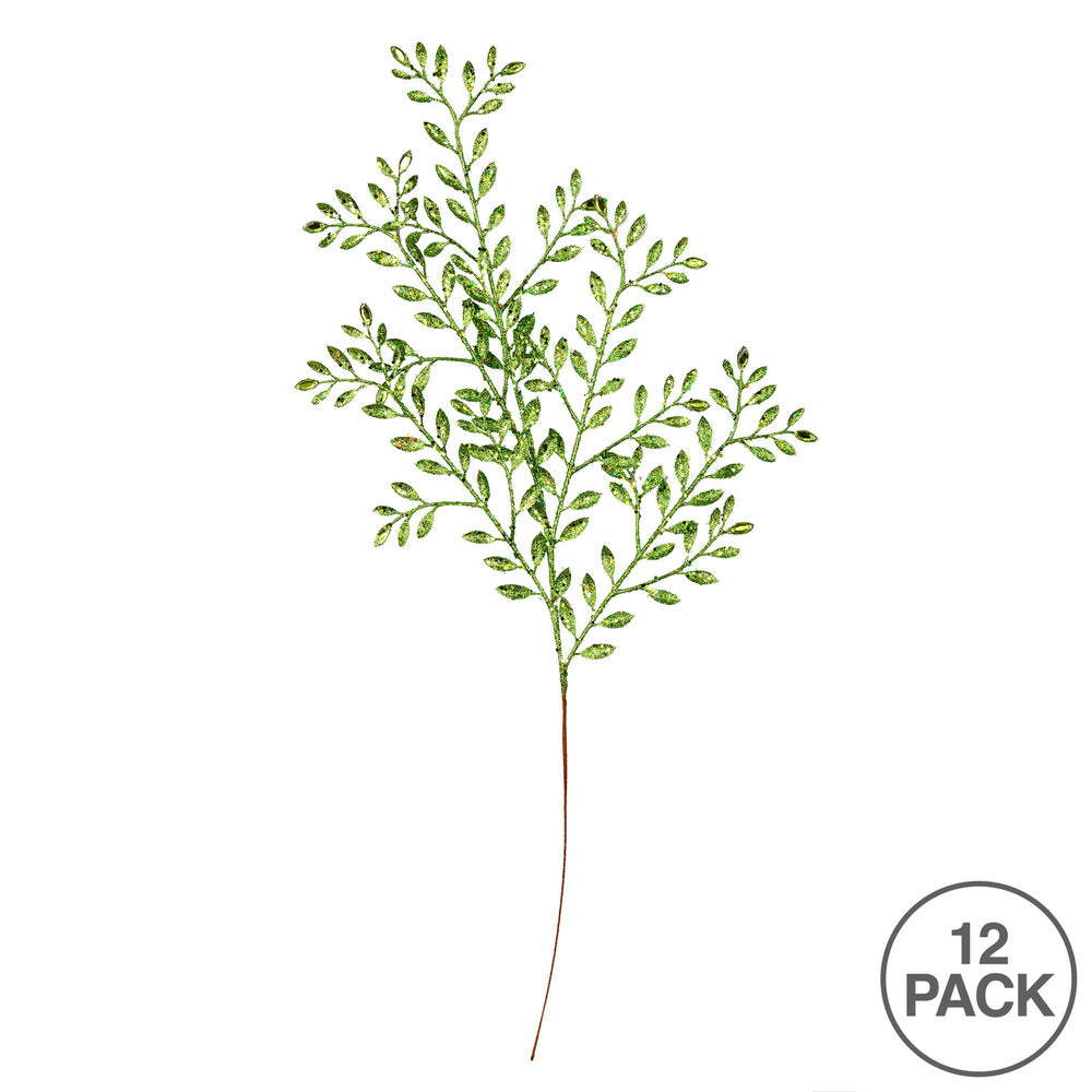Vickerman 25" Lime Ruscus Glitter Artificial Christmas Spray with Jewel. Includes 12 sprays per pack.