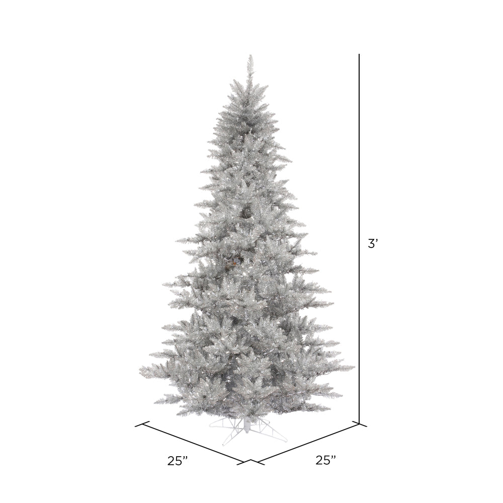 Vickerman 3' Silver Tinsel Fir Artificial Christmas Tree Unlit
