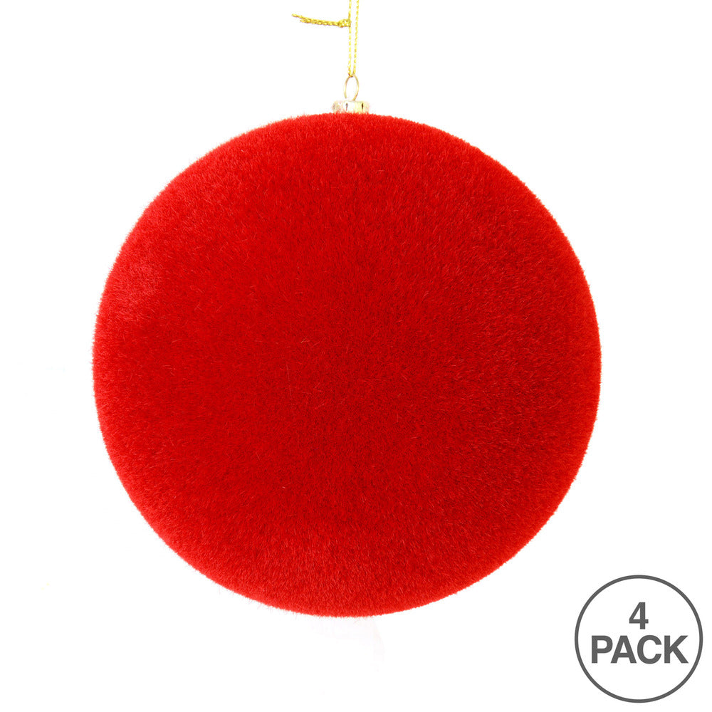 Vickerman 5" Red Flocked Ball Ornament 4 per bag