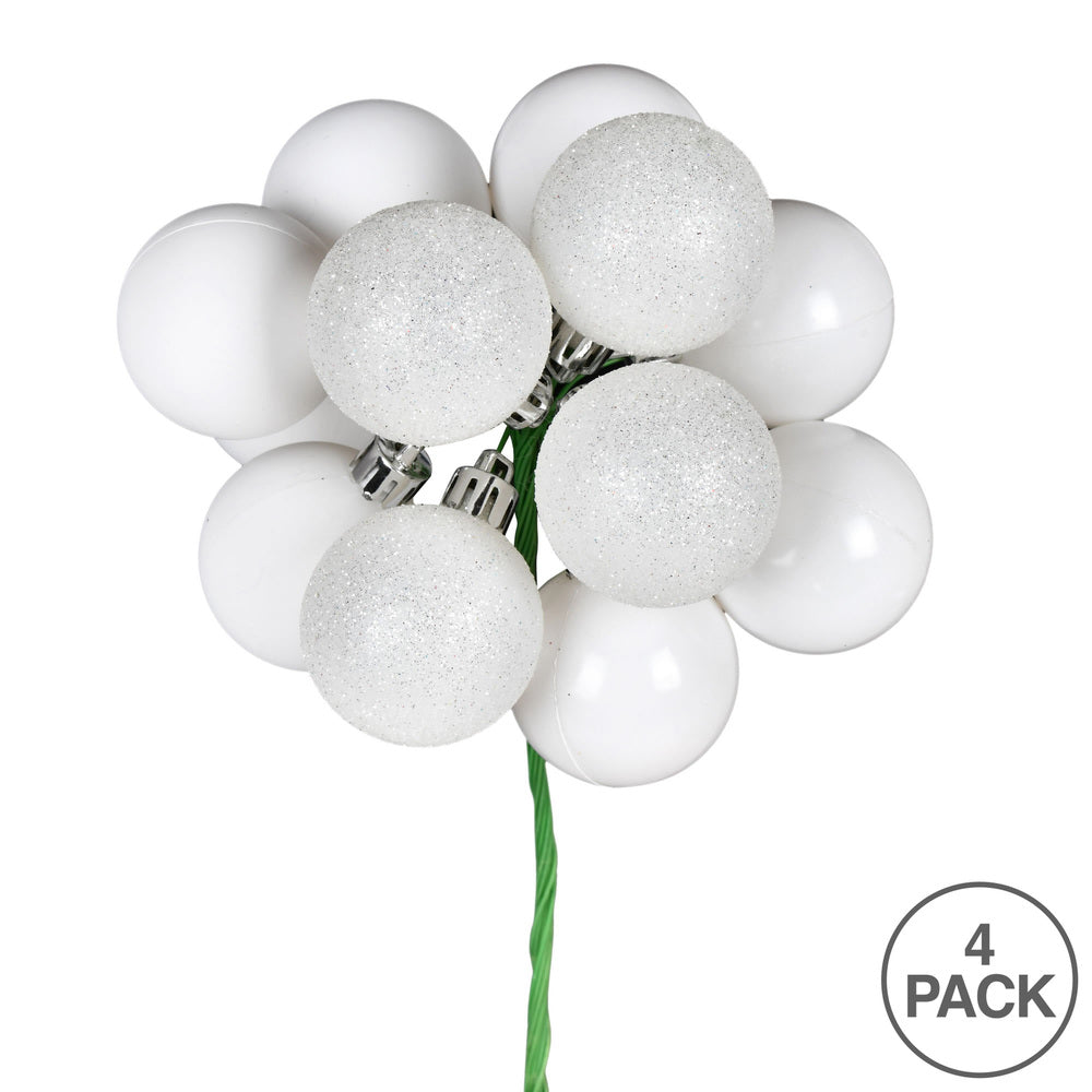 Vickerman 12" White Ball Ornament Christmas Pick 4 per set